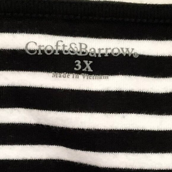 CROFT & BARROW BLACK WHITE STRIPED TOP PLUS 3X - Picture 9 of 11